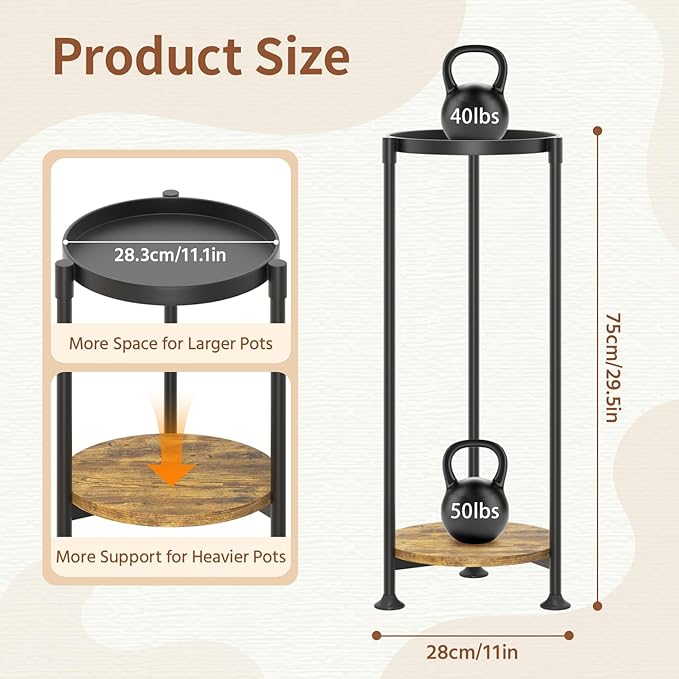 LASZOLA 2 Tier Black Plant Stand Indoor for Large Tall Heavy Duty Flower Planter, Metal Vertical Multi Level Rack for Narrow Floor Corner, Sturdy Round Holder Organizer, Modern, Mid Century, Farmhouse
