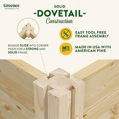 Greenes Fence Original Pine Raised Garden Bed, 80 Sq. Ft. 12' x 12' x 10.5-14" - Made in USA with American Pine