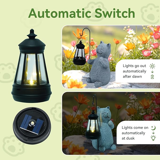 Solar Cat Garden Statues with LED Lights, Outdoor Decor for Patio Yard Balcony - Unique Housewarming Birthday Gifts for Women Mom Grandma
