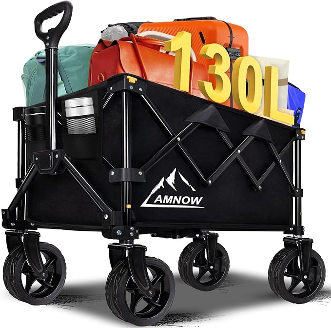 Collapsible Wagon Cart with Wheels Foldable, Folding Wagons Carts with Silent Universal Wheels, Large Grocery Cart On Wheels, Heavy Duty Utility Wagon for Shopping Beach Sports Fishing Camping, 130L