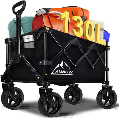 Collapsible Wagon Cart with Wheels Foldable, Folding Wagons Carts with Silent Universal Wheels, Large Grocery Cart On Wheels, Heavy Duty Utility Wagon for Shopping Beach Sports Fishing Camping, 130L