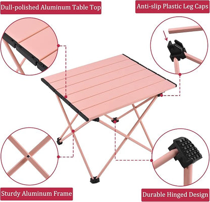 Grope Portable Beach Table for Sand, Folding Camping Table (Pink-S) | Aluminum Table With Carry Bag for Camping，Portable & Easy to Carry，Prefect for Outdoor, Picnic, BBQ, Cooking, Beach