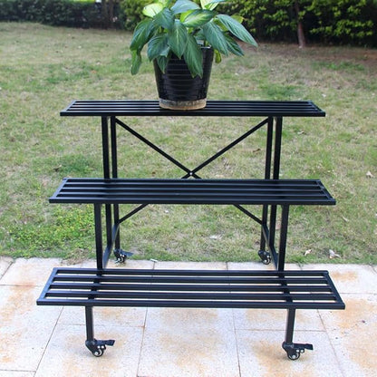 Zhongma 3 Tier Sturdy Metal Plant Stand with Wheels, L35.43 x W26 x H26 inch, Heavy Duty Plant Holder for Home Indoor and Outdoor, 660 LBS Capacity & Heavy Duty Construction