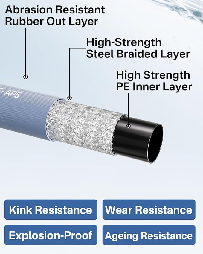 Pressure Washer Hose 50FT 3/8" for Cold and Hot Water 212°F, with Swivel Quick Connect, 4500PSI Kink Resistant Grade Steel Wire Braided, Power Washer Hose With 2pcs M22-14mm Adapter