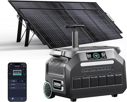IEE 2048Wh/2400W Solar power station With 2 * 200W Solar Panel,P2400 Solar Generator(4800W Peak),1800W Super Fast Charging, APP Control Emergency Power Station for Home, Camping,Power Outages