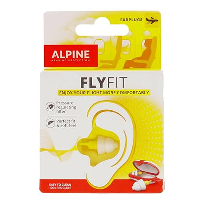 Alpine FlyFit - Earplugs for Pressure Relief & Preventing Ear Pain While Flying - Airplane Travel Essentials - Comfortable Reusable Hypoallergenic Earplugs with Ultra Soft Filter