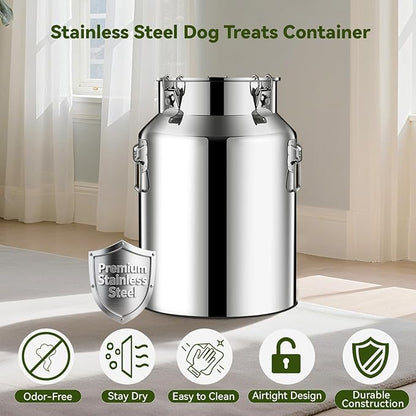Newget 16lb Stainless Steel Dog Food Storage Container, Metal Pet Storage Container with Airtight Hangable Lid to Keep Food Fresh, Large Cat Food Storage Container with Scoop to Easily Clean