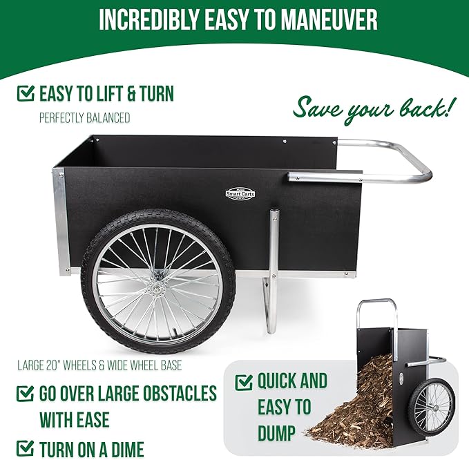 Smart Carts Ultimate Gardener Cart with 7 CF Capacity, Large 20-Inch Wheels for Effortless Maneuverability, and Aluminum Frame That is Strong, Lightweight, and Rustproof