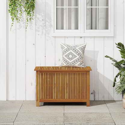 vidaXL Wooden Deck Box - Outdoor Teak Storage Chest, Ideal for Patio Furniture Cushions, Pool Accessories, Garden Tools - Water-Resistant Bag Inside - 35.4''x19.7''x22.8'', Solid Acacia Wood