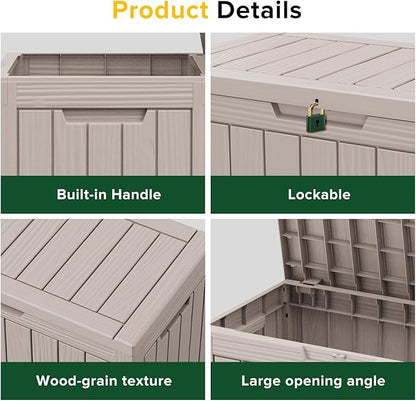 45GAL Brown Outdoor Storage Deck Box with Lock Hole- Waterproof, SGS - Tested UV Protection, Perfect for Storing Patio Pillows and Pool Floats, Sturdy Design for All - Weather Use