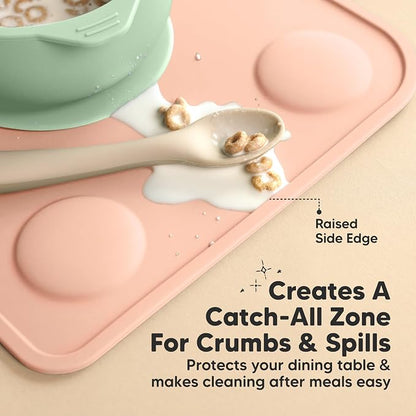 KeaBabies 2pk Silicone Placemats for Toddlers, Kids, Baby, 12x9 (Mellow, S) | Non Slip Suction Silicone Placemat for Restaurants, Dining Table,Travel, Easy to Clean, Food Grade/BPA-Free, Small Table Mat