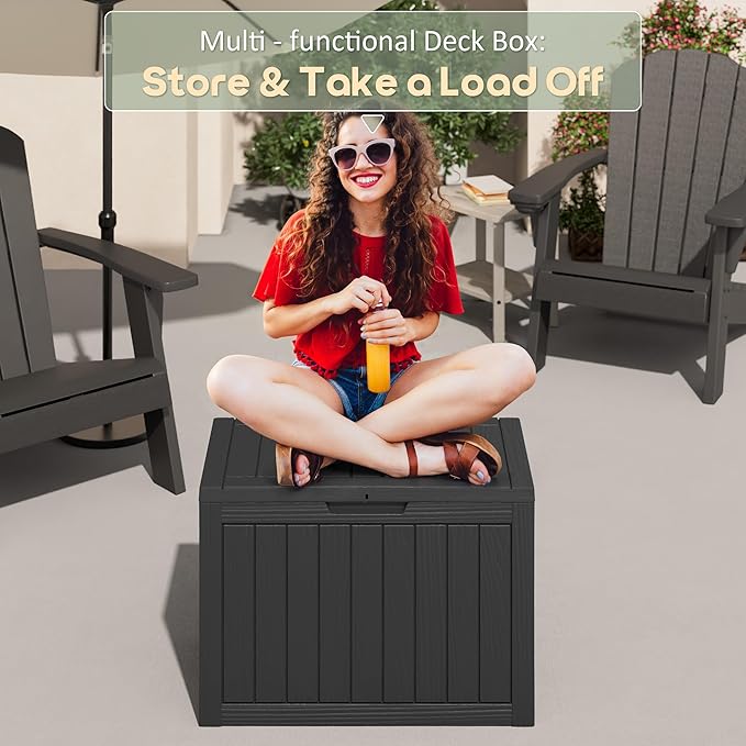 Outdoor Storage Box, Resin Deck Boxes Indoor and outdoor, Waterproof Storage Box Lockable Lid (Black, 45 Gallon)