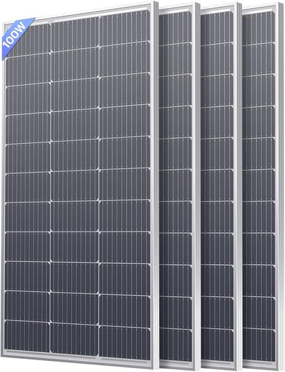 400W Solar Panel, 4 Pcs 12V 100 Watt Solar Panel with High-Output Design, High Efficiency Monocrystalline PV Module,Ideal for RV,Rooftop,Home, Farm, Off-Grid Cabin,Emergency Backup(4PCS)