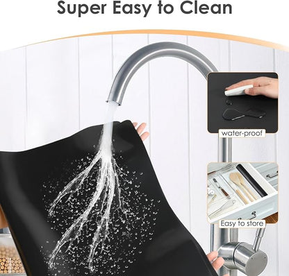 Large Silicone Mats for Kitchen Counter, 27.6 x 16'' Countertop Protector Mat Heat Resistant Mat for Air Fryer, Non-Slip Table Placemat for Kids, Nonstick Black Silicone Mat for Baking Pastry, 1Pcs
