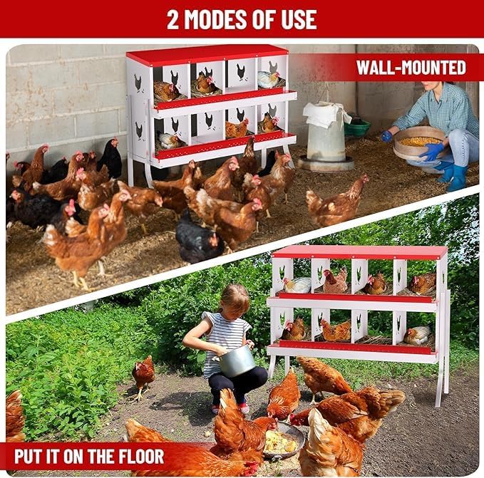 Chicken Nest Box, 8-Compartment Egg-Laying Box, Metal Hen House, Convenient for Collecting Eggs - Ventilated Poultry House Equipment - Suitable for Hens, Ducks Red,with Stand
