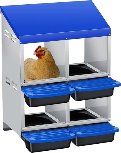 Chicken Nesting Boxes, Metal Rollaway Chicken Nest Box with Rollout Egg Collection, Removable Tray & Nesting Pads, Egg Laying Box for Chicken Coop Hens, Wall Mount or Standing, 3 Compartments 2 Layer