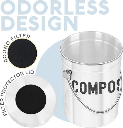 EPICA Countertop Compost Bin Kitchen | 1.3 Gallon | Odorless Composting Bin with Carbon Filters | Indoor Compost Bin with Lid | Stainless Steel Kitchen Composter for Food Scraps & Waste Recycling