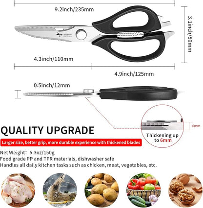 MAD SHARK Kitchen Scissors All Purpose Kitchen Shears Come Apart | Stainless Steel Utility Scissors with Comfort Grip,Heavy Duty Poultry Shears for Chicken,Meat,Fish,Dishwash Safe (BLACK)