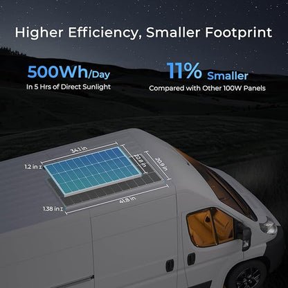 100W Solar Panel N-Type 16BB, 12V RV Solar Panel 100 Watt, 25% High Efficiency, Monocrystalline PV Module Solar Charger for Roof Boat Camping Van Trailer Cabin Off-Grid Applications