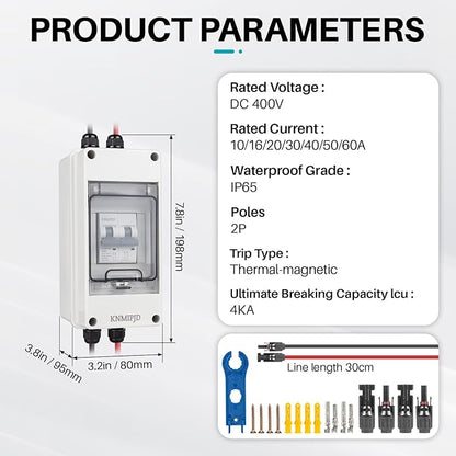Solar Panel Disconnect Switch 10A 2P 400V Dc/AC Breaker Disconnect Box Outdoor Breaker Box Suitable for photovoltaic and Wind Energy Home Battery Systems (16 Amps)