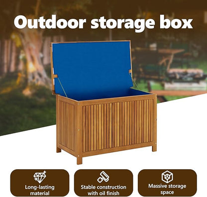 vidaXL Wooden Deck Box - Outdoor Teak Storage Chest, Ideal for Patio Furniture Cushions, Pool Accessories, Garden Tools - Water-Resistant Bag Inside - 35.4''x19.7''x22.8'', Solid Acacia Wood