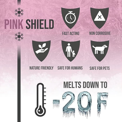 Pink Snow Shield Ice Melt (50 LBS) - A Pet Safe Ice Melt That is Effective Below Zero Degrees and is Safe for Our Children, Our Pets and Our Earth (4 Pack)
