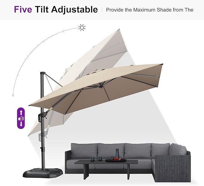 PURPLE LEAF 10 Feet Patio Umbrella Outdoor Cantilever Square Umbrella Aluminum Offset Umbrella with 360-degree Rotation for Garden Deck Pool Patio Taupe