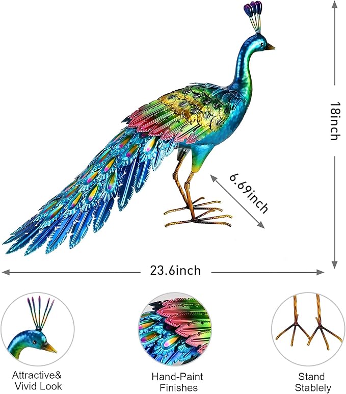 chisheen Peacock Statue Garden Decor Metal Peacock Yard Art Lawn Decoration Outdoor Sculpture Housewarming Birthday Gifts for Women,Mom,Grandma