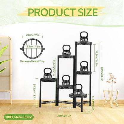 iDavosic.ly Plant Stand Indoor Outdoor, 6 Tier Corner Metal Flower Display Holder Shelf, Folding Tall Orchid Rack for Patio Balcony Porch Garden Living Room House, Wrought Iron - Modern Black