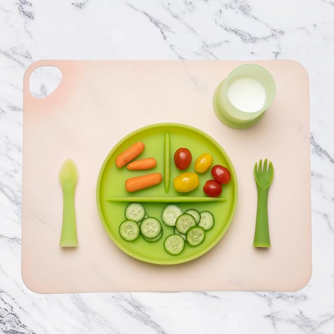 Olababy Fold N Go Silicone Placemat w Travel Case | Dishwasher Safe, BPA Free, Non-Slip, Waterproof | Mini Dining Mat for Infants, Babies, Toddlers and Kids (1, Pearl)