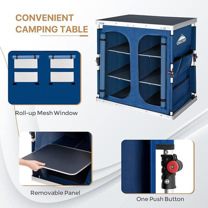 EAGLE PEAK Double Folding Camping Table with Storage Organizer and Side Pockets, Portable Outdoor Portable Camping Table for BBQ, Picnic and Tailgating, Carry Bag Included, Blue