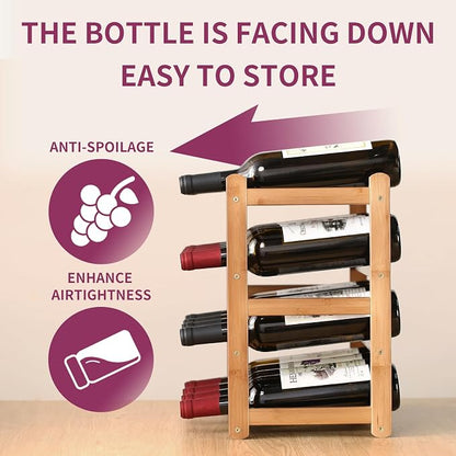 Wine Rack Storage,Bamboo Wine Racks Cabinet Shelf,4-Tier 16 Bottles Freestanding Wine Bottle Holder for Basement,Kitchen,Countertop