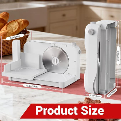 Meat Slicer Machine for Home,Foldable 150w Electric Meat Slicer with 6.7"Removable Stainless Steel Blade & Tray | 0-15mm Adjustable Thickness | Dual Safety Lock, Food Deli Slicer for Frozen Meat Jerky