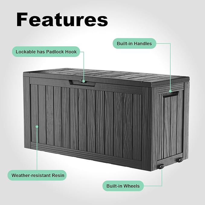 DRATO 75 Gallon Deck Box, Waterproof Resin Large Outdoor Storgae Box for Patio Furniture, Patio Cushions, Gardening Tools, Pool Supplies, Lockable