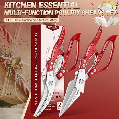 Freelander Kitchen Scissors Set Red - All Purpose Heavy Duty Poultry Shears | Japanese Kitchen Shears for Food, Chicken, Meat, Fish, Vegetables with Ergonomic Non-Slip Handle, Gifts for Women Men