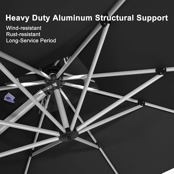 PURPLE LEAF 11 Feet Patio Umbrella Outdoor Round Large Cantilever Umbrella Windproof Offset Heavy Duty Sun Outside for Patio, Black