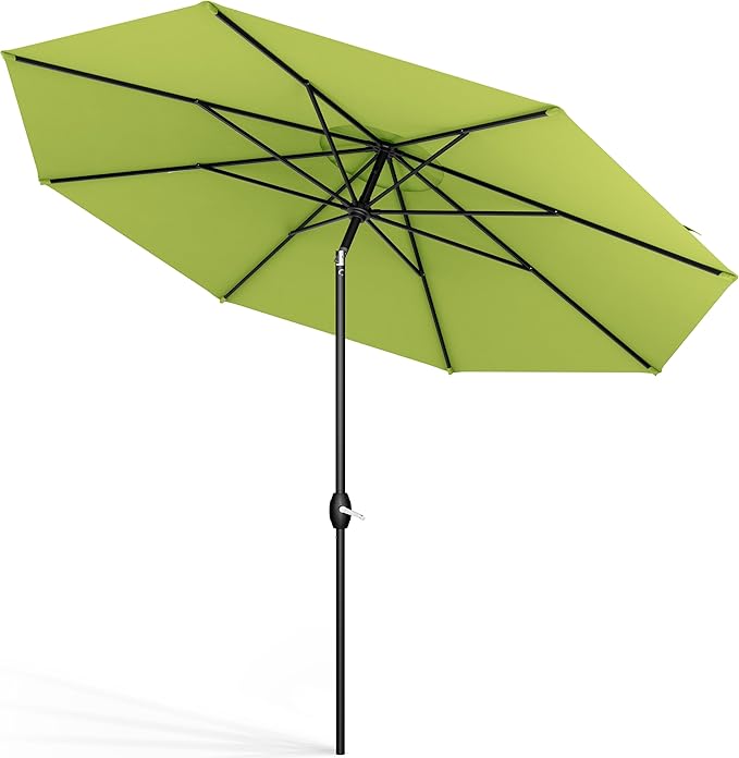 Midtown Umbrellas Sunbrella Umbrella 9 Feet Outdoor Umbrella With Macaw Acrylic Fabric - Auto-Tilt Aluminum Frame Patio Umbrella For Backyard, Deck, Garden, Pool - Black Pole