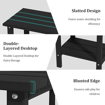 OTSUN Weather Resistant Outdoor Side Table, Adirondack HDPE Small Outdoor Table, 2-Tier Small Patio Tables for Outside or Indoor, Black