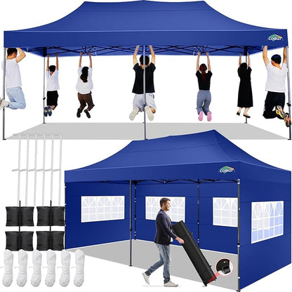 COBIZI 10x20 Pop up Canopy Tent 10x20 Canopy with 6 Sidewalls Waterproof Heavy Duty Commercial Canopy Tent for Parties Outdoor Garden Gazebo, Carry Bag with Wheel(10x20ft, Dark Blue)