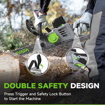 Electric Chainsaw Cordless, 42V 16 Inch Battery Chainsaw with Brushless Motor and Quiet Superior Cutting Power, Hand Battery Powered chainsaw for Tree Trimming Wood Cutting, 2 Battery and Charger