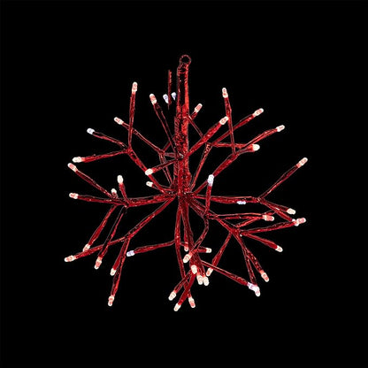 Alpine Corporation 10" H Indoor Christmas Twig 3D Hanging Snowflake Ornament with LED Lights, Red, Christmas Decoration
