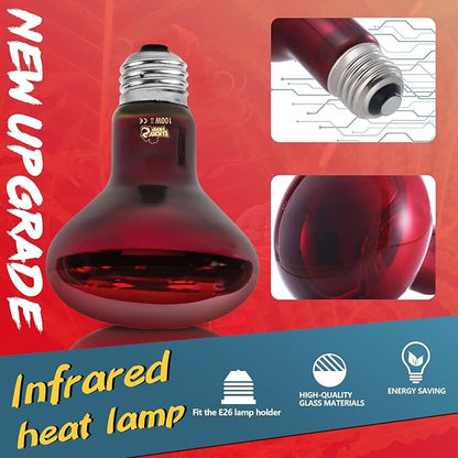 LUCKY HERP Infrared Heat Lamp 100W 2 Pack，Reptile & Amphibian Basking Spot Light Bulbs, Red Heat Lamp Bulbs for Reptiles, Bearded Dragon, Turtle, Lizard, Snake, Chicken