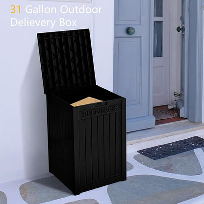 55GAL Black Outdoor Deck Box with Lock - SGS - Certified UV Protection, Weatherproof for All - Season Use, Great for Storing Tools and Small Items, Easy to Assemble