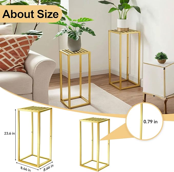 Cylinder Stands for Parties & Plants,2pcs Gold Square Wedding Flower Pedestal Stands for Centerpieces, 23.6 inch Tall