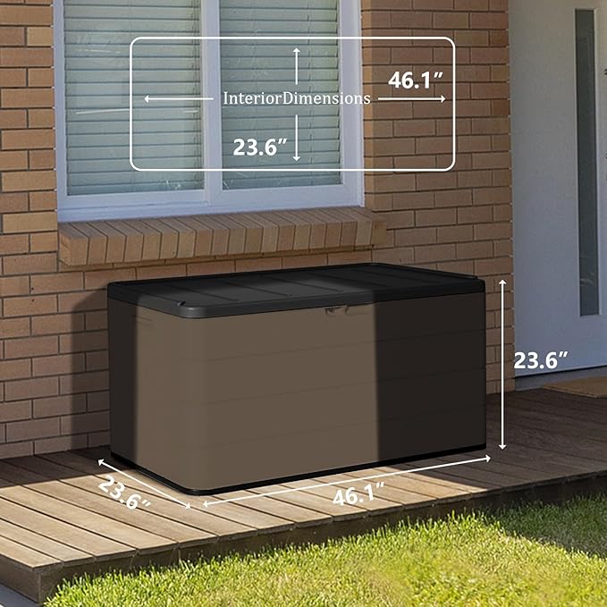 ZZM 110 Gallon Outdoor Deck Box with Wheels, Waterproof Resin Storage Cabinet for Patio Cushion and Tools, Lockable Storage Box, Coffee