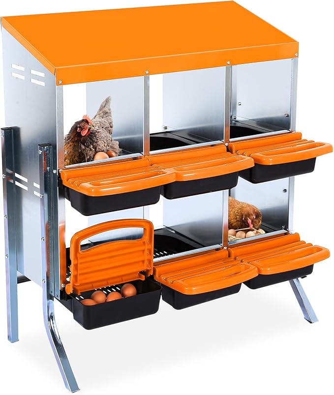 Chicken Nesting Boxes,Roll Away Eggs Laying Boxes,Large Bedding for Hens Birds Duck Coop Poultry Habitat Supplies,6/8/10 Compartments,Legs/No Leg,Cleanable Pull Out Hen Roosting Boxes