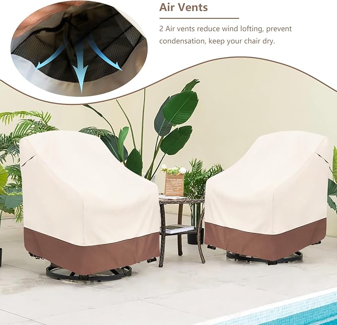 okcool Outdoor Swivel Chair Cover 2 Pack, Patio Chair Covers Waterproof Clearance, (30" W x 34" D x 38.5" H) Lawn Furniture Covers, Beige & Brown