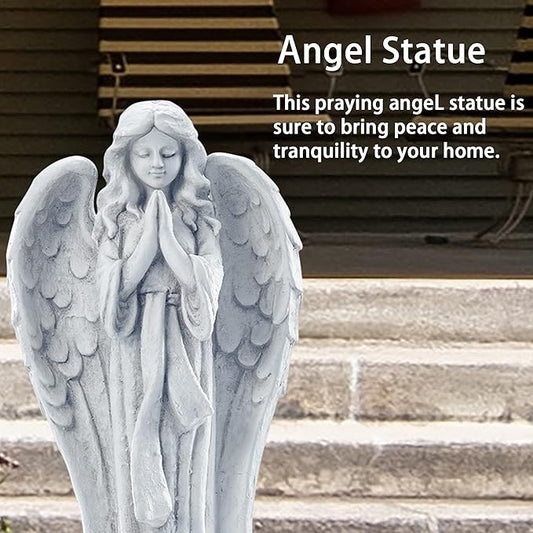 TOETOL Outdoor Garden Statues Praying Angel Statue 31.1" Grave Decorations Magnesium Oxide Stone Grey Yard Patio Deck Home Entryway Hallway Sculpture