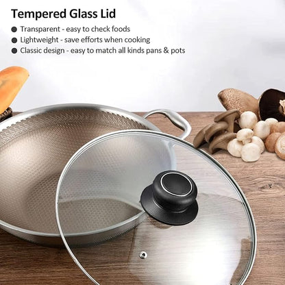 12 Inch Pan Lid, Tempered Glass Cover for Pots, Skillets & Frying Pan | Clear Cookware & Bakeware Lids with Heat-Resistant Handle, Fits Lodge Cast Iron Skillet