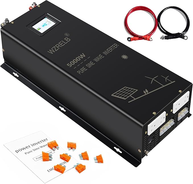 WZRELB 5000W Split Phase Pure Sine Wave Inverter,24V DC to AC 120V 240V, 4 Outlets, Hardwire Terminal,High Efficiency up to 91.6%